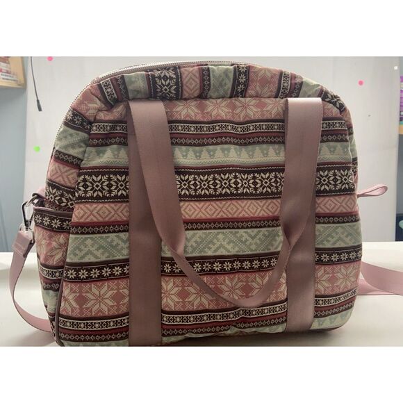 Isaac Mizrahi Tote-Duffle-Carryon-Baby-Overnight Bag-Crossb-Strap-Fair Isle-Gift - Picture 3 of 15